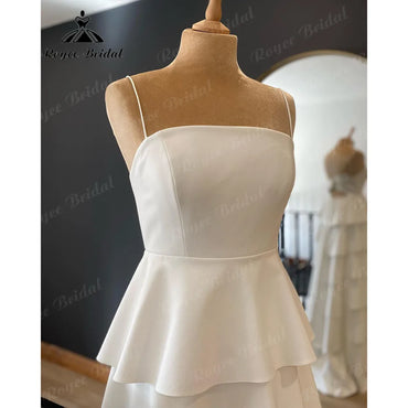 Vintage Soft Satin Princess Tiered Spaghetti Straps Floor-Length Wedding Gown for Women Bridal Wedding Dress Vestido Novia