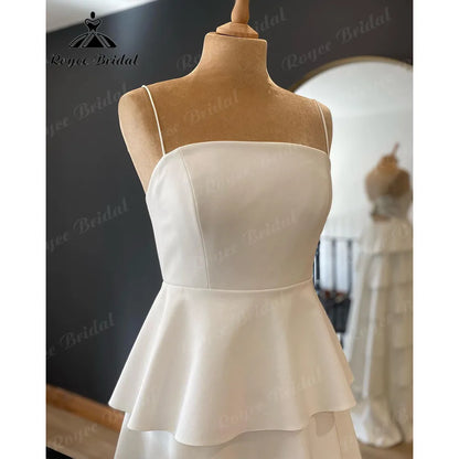 Vintage Soft Satin Princess Tiered Spaghetti Straps Floor-Length Wedding Gown for Women Bridal Wedding Dress Vestido Novia