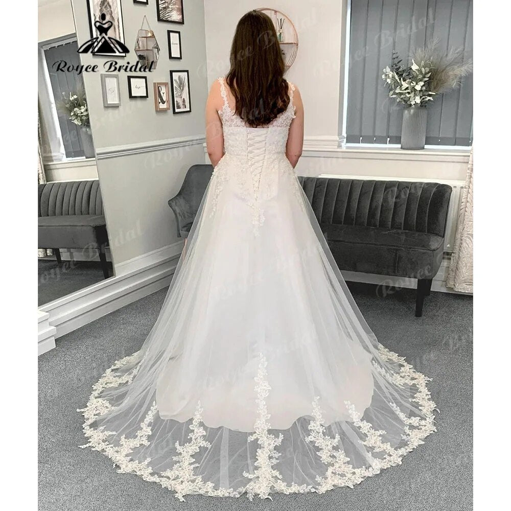 Vintage bretelles Spaghetti dentelle Appliques robe de mariée avec col en V dos nu robe de mariée femmes robe de soirée de mariage Sexy 