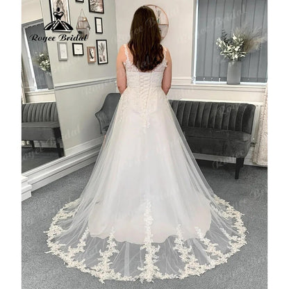 Vintage bretelles Spaghetti dentelle Appliques robe de mariée avec col en V dos nu robe de mariée femmes robe de soirée de mariage Sexy 
