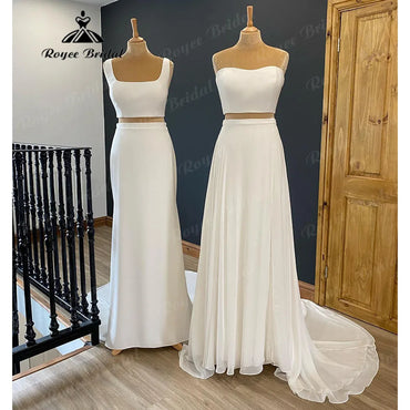 Vintage Two Pieces Soft Satin Beach Boho Country Women Wedding Gown  Bridal Receipt Dinner Party Wedding Dress suknia slubna