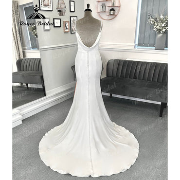 Vintage V Neck Backless Soft Satin Crepe Wedding Gown for Women  Mermaid Wedding Reception Dress for Bride Vestidos de Novia