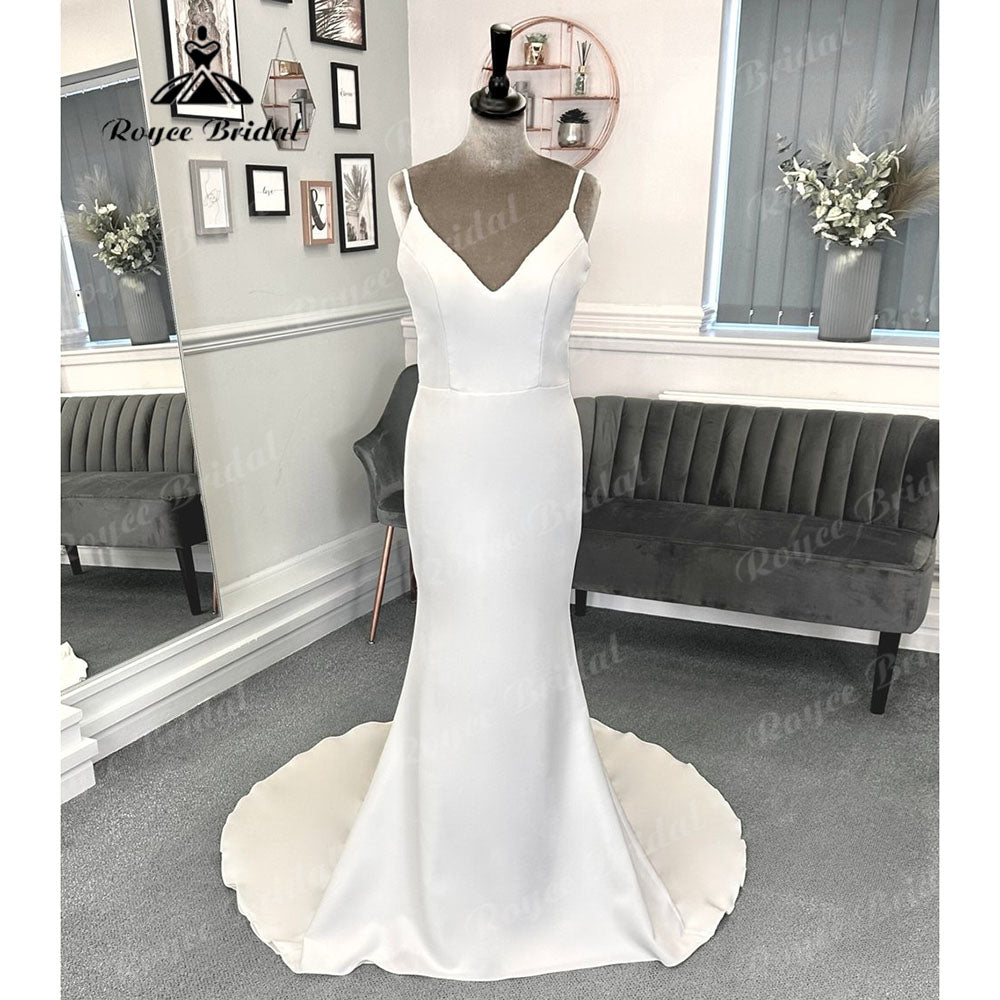 Vintage V Neck Backless Soft Satin Crepe Wedding Gown for Women 2024 Mermaid Wedding Reception Dress for Bride Vestidos de Novia