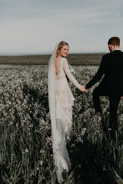 Vintage Long Sleeves Lace Mermaid Backless Wedding Dress, Bridal Gown, MW562 | beach wedding dresses | cheap lace wedding dresses | vintage wedding dresses | wedding gowns | www.musebridals.com