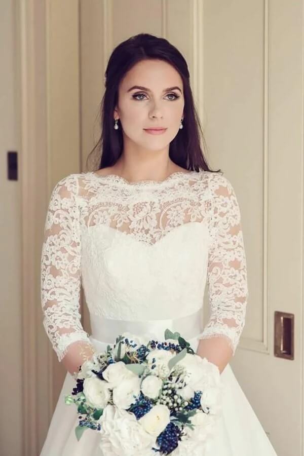 Vintage Tulle Lace A-line 3/4 Sleeves Bridal Gowns, Wedding Dresses, MW815 | lace wedding dresses | bohemian wedding dresses | wedding dress stores | musebridals.com