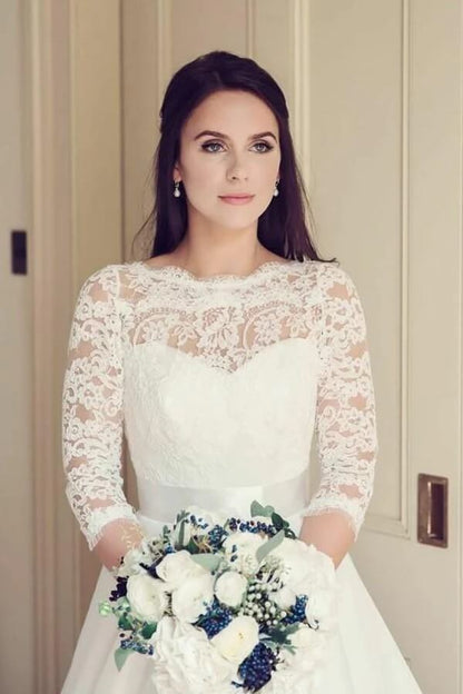 Vintage Tulle Lace A-line 3/4 Sleeves Bridal Gowns, Wedding Dresses, MW815 | lace wedding dresses | bohemian wedding dresses | wedding dress stores | musebridals.com