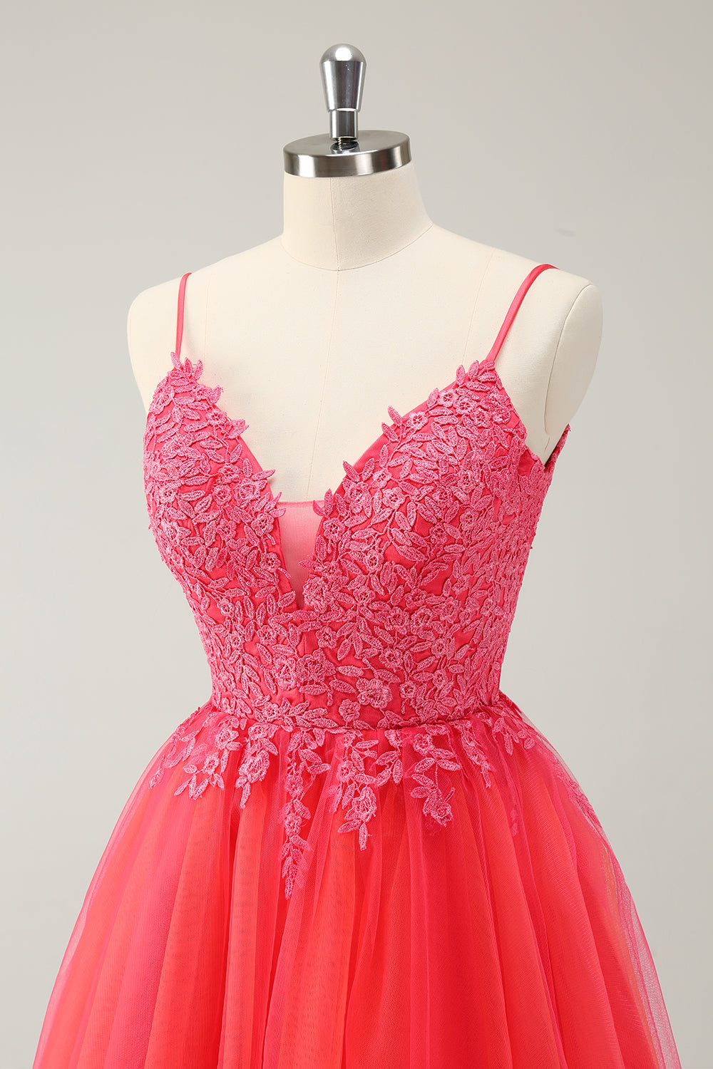 Cute Hot Pink A Line Spaghetti Straps Sequin Short Homecoming Dress with Appliques