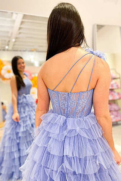 Roycebridal Kinsley | A Line One Shoulder Tiered Long Prom Dress