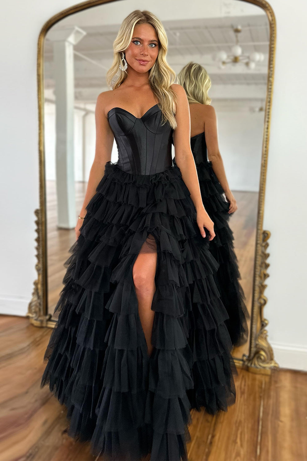 Roycebridal Harmony |A-Line Sweetheart Tiered Tulle Prom Dress with Slit
