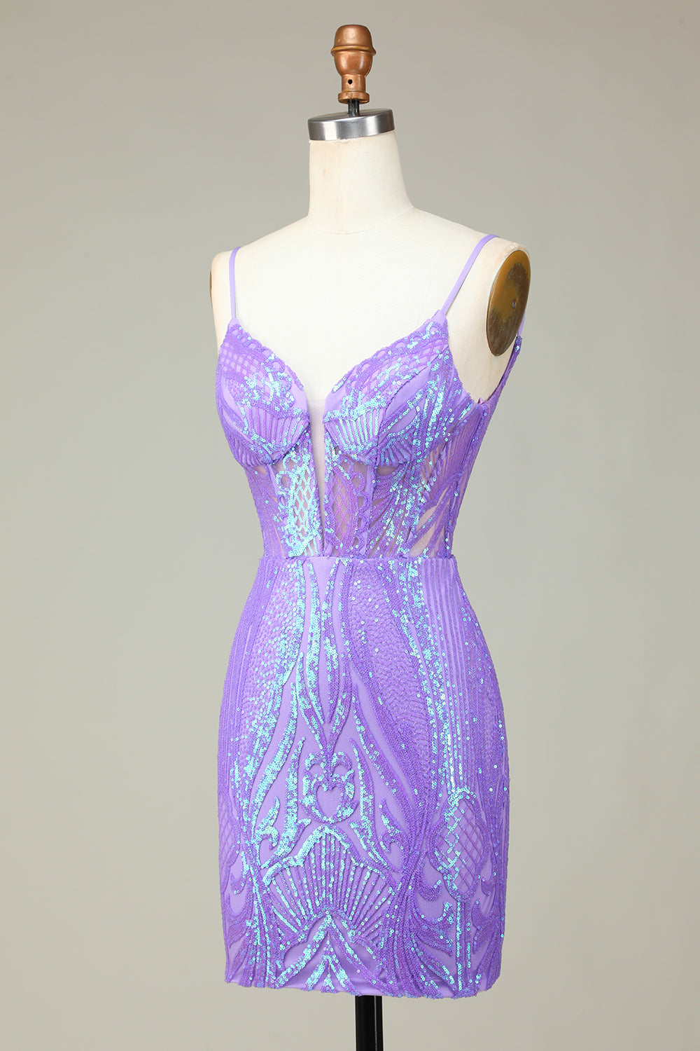 Stylish Lilac Bodycon Sequins Corset Homecoming Dress with Criss Cross Back