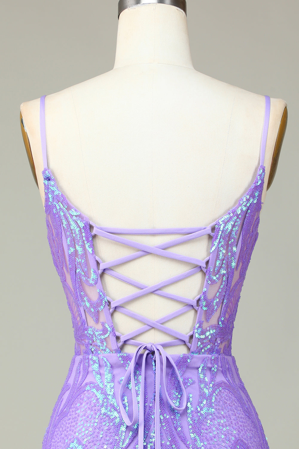 Stylish Lilac Bodycon Sequins Corset Homecoming Dress with Criss Cross Back