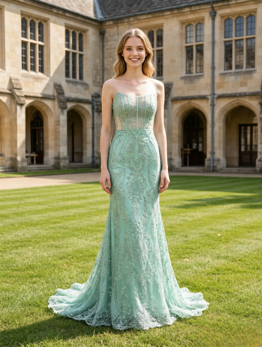 Robe de bal trapèze bleue plissée avec découpe en satin