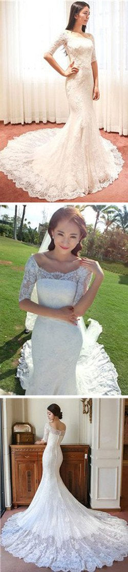 Roycebridal Fabulous Mermaid Half Sleeve Off Shoulder Wedding Dresses, Affordable Bridal Dress, MW149