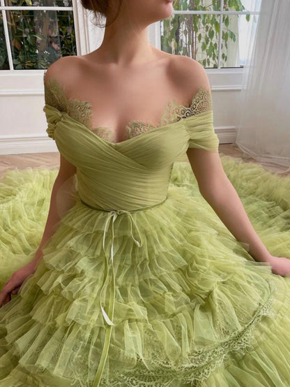 Roycebridal Sylvie |A Line Off the Shoulder Tulle Prom Dress
