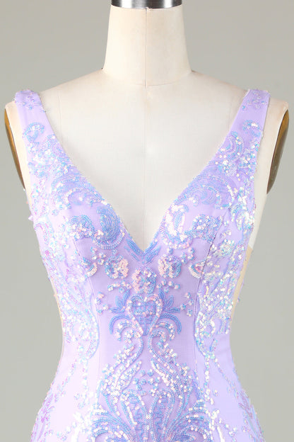 Classy Red V Neck Backless Sparkly Sequin Tight Homecoming Dress