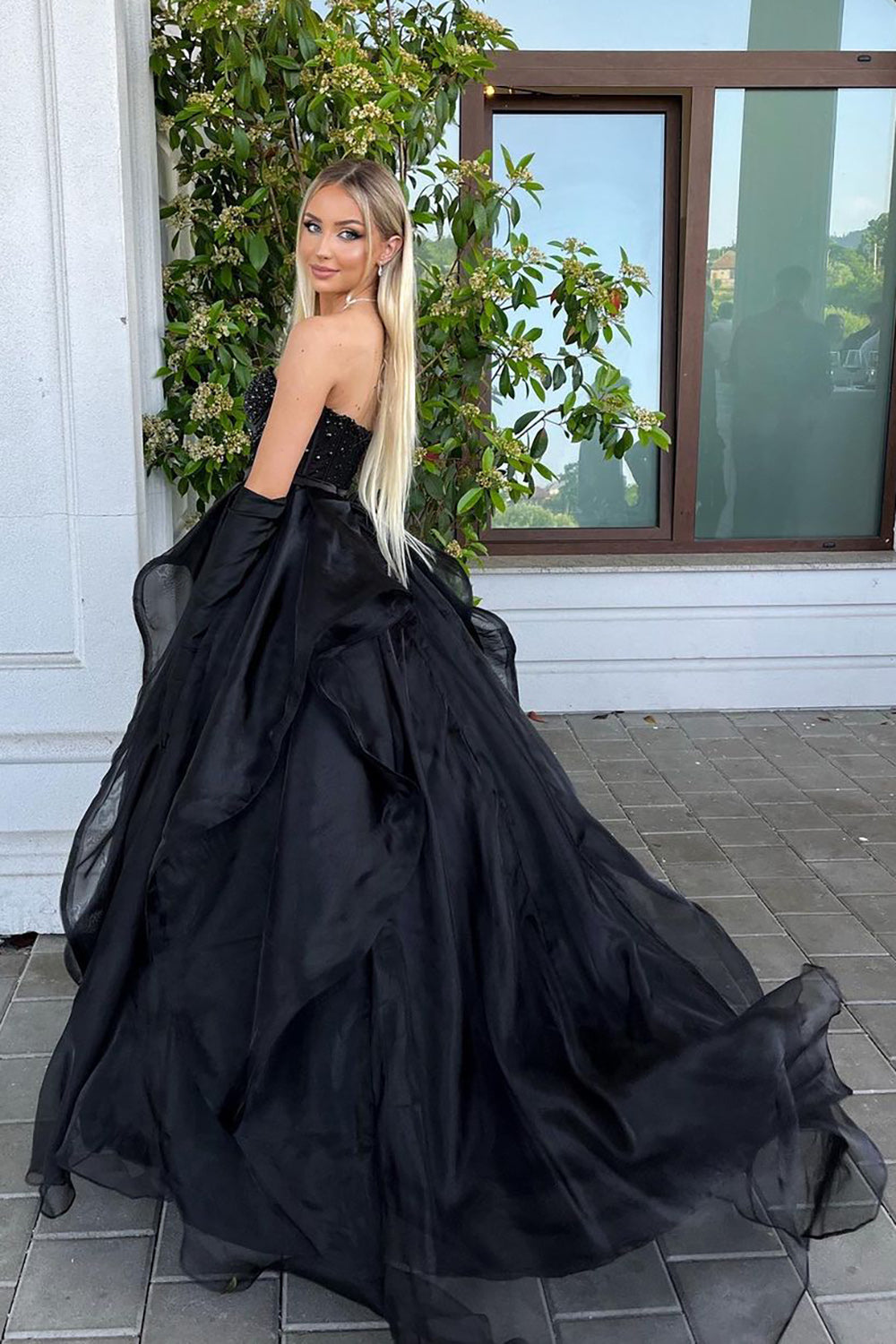 Roycebridal Qiara |A Line Sweetheart Black Long Prom Dress with Beading