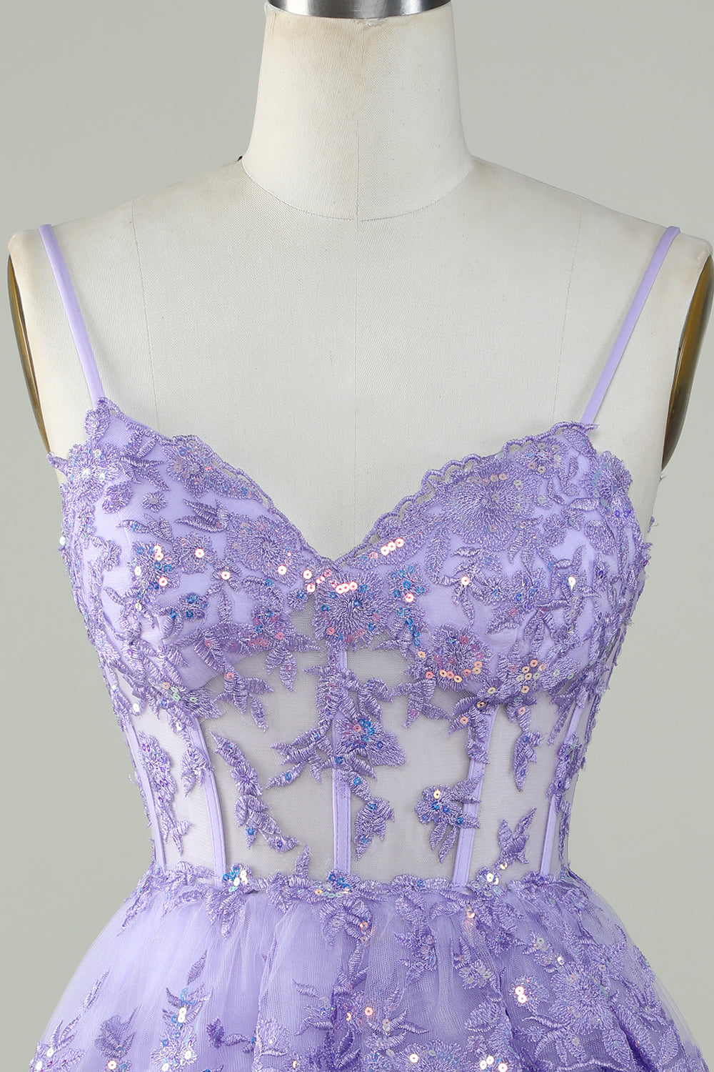 Cute Pink A Line Spaghetti Straps Sparkly Sequin Tiered Corset Short Homecoming Dress