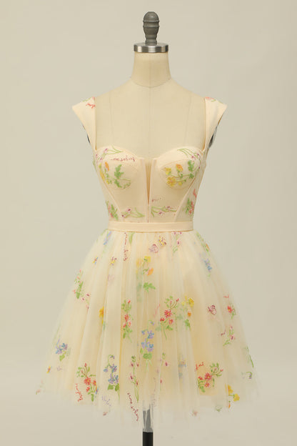 Cute A Line Sweetheart Black Short Homecoming Dress with Embroidery
