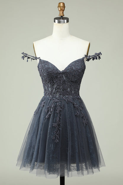 Stylish A Line Spaghetti Straps Mint Short Homecoming Dress with Appliques