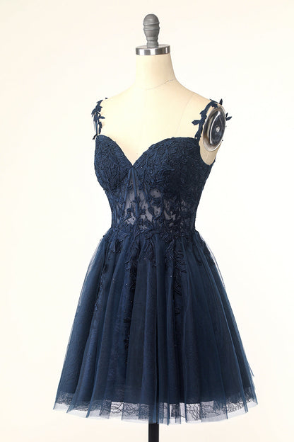 Stylish A Line Spaghetti Straps Mint Short Homecoming Dress with Appliques