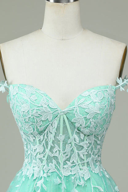 Stylish A Line Spaghetti Straps Mint Short Homecoming Dress with Appliques