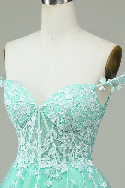 Stylish A Line Spaghetti Straps Mint Short Homecoming Dress with Appliques