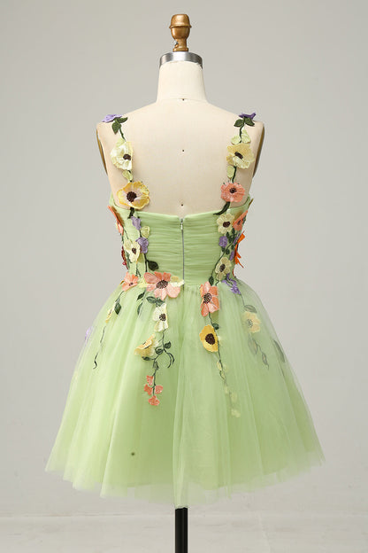 Champagne A Line Spaghetti Straps Short Homecoming Dress with Appliques