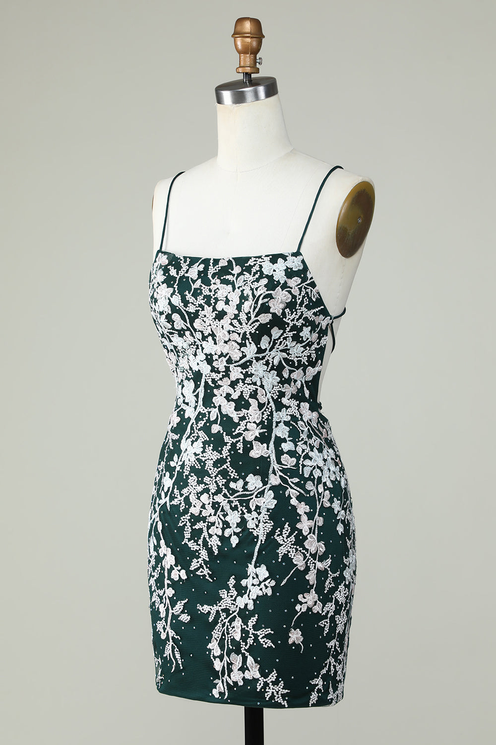 Dark Green Bodycon Spaghetti Straps Homecoming Dress With Appliques