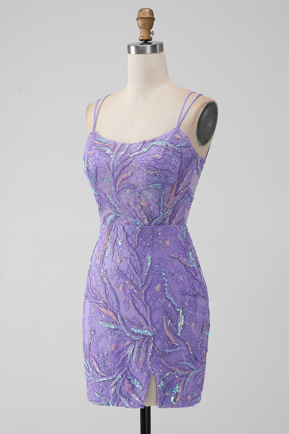 Sparkly Lilac Mermaid Lace-Up Back Short Homecoming Dress with Sequins