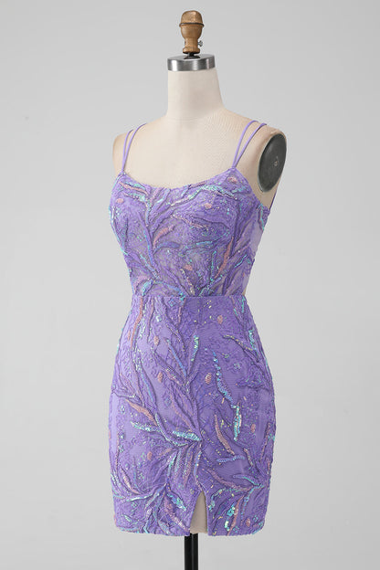 Sparkly Lilac Mermaid Lace-Up Back Short Homecoming Dress with Sequins