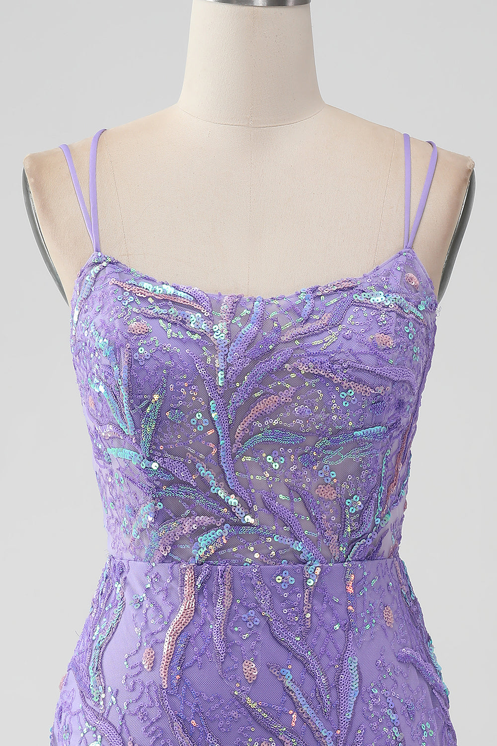 Sparkly Lilac Mermaid Lace-Up Back Short Homecoming Dress with Sequins
