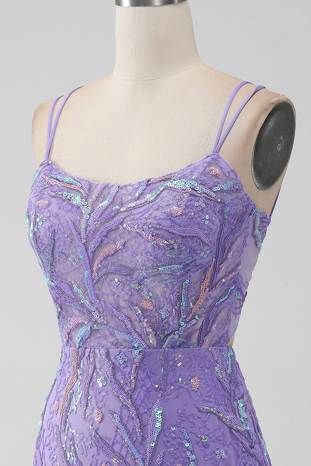 Sparkly Lilac Mermaid Lace-Up Back Short Homecoming Dress with Sequins