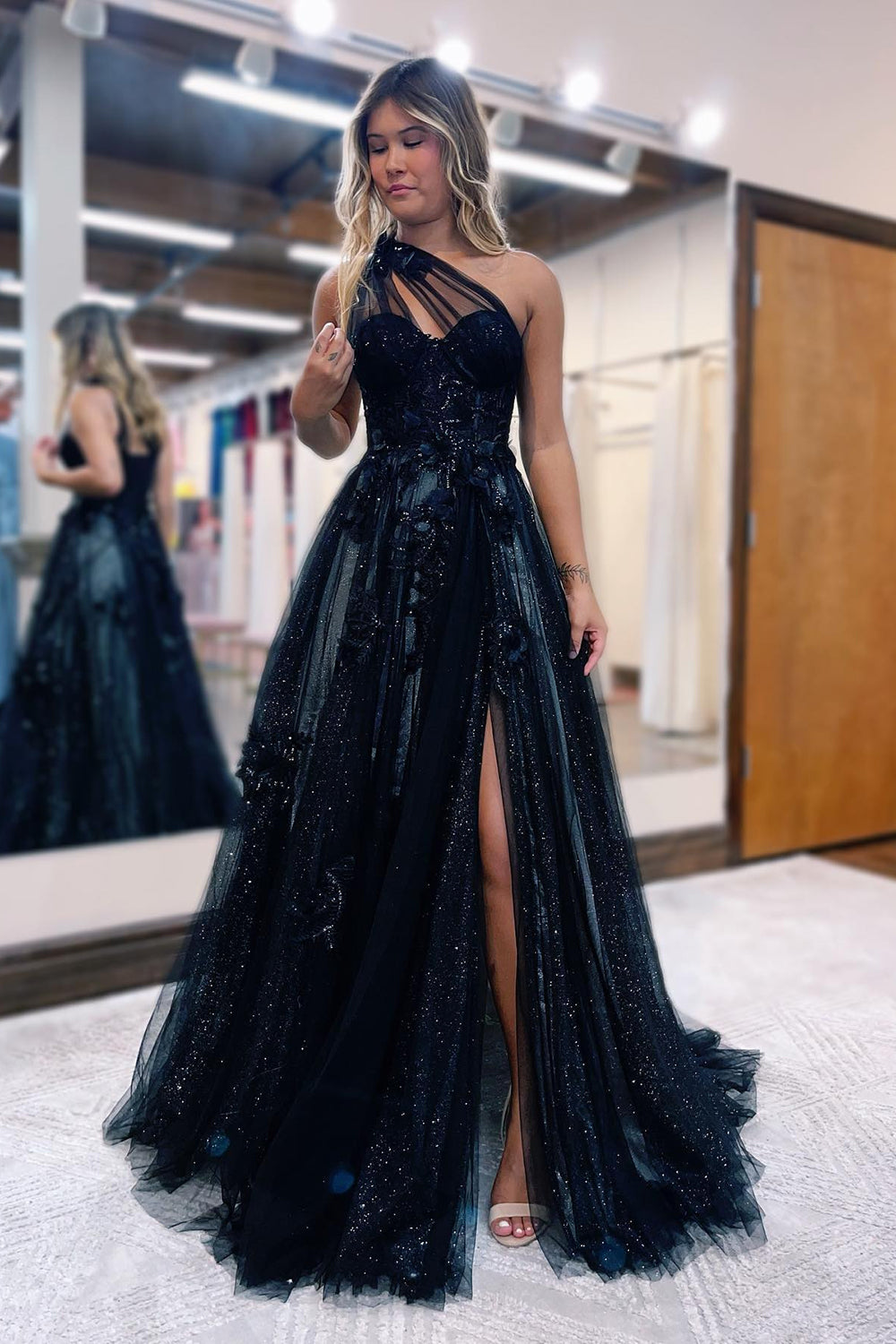 Black Corset Prom Black Formal Dresses Under 100 Roycebridal A Line One  Shoulder Black Long Prom Dress With Appliques C  ROYCEBRIDAL OFFICIAL STORE