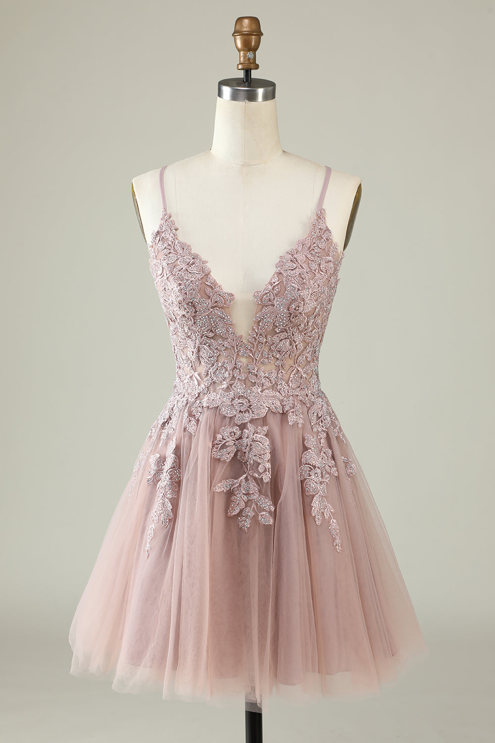 Dark Green A Line Spaghetti Straps Short Homecoming Dress with Appliques