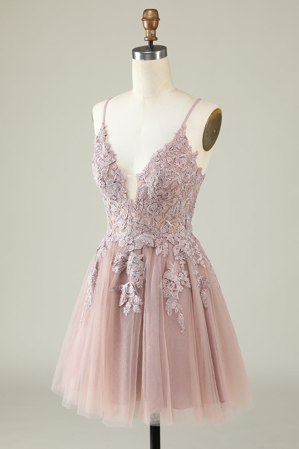 Dark Green A Line Spaghetti Straps Short Homecoming Dress with Appliques