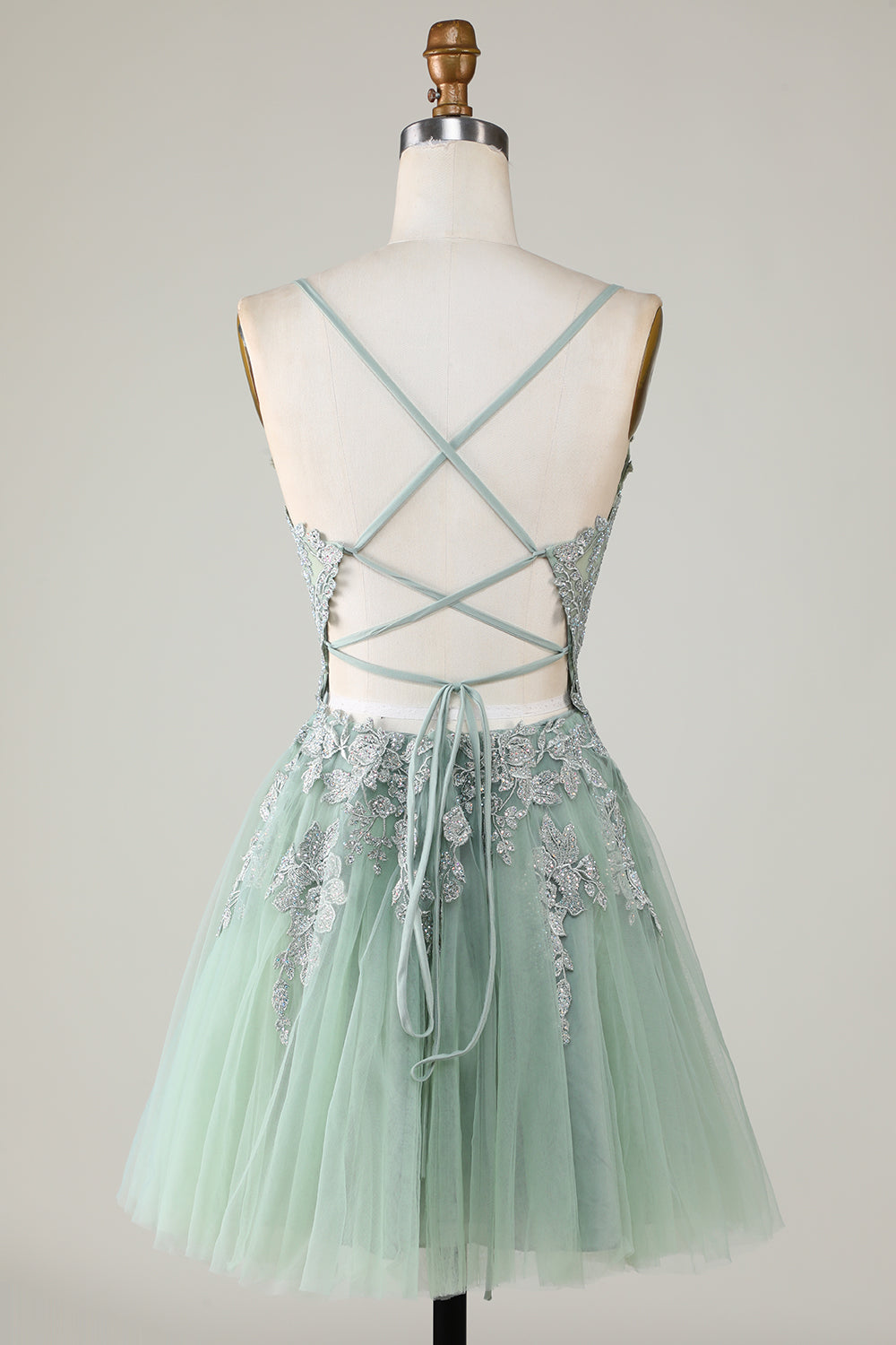 Dark Green A Line Spaghetti Straps Short Homecoming Dress with Appliques