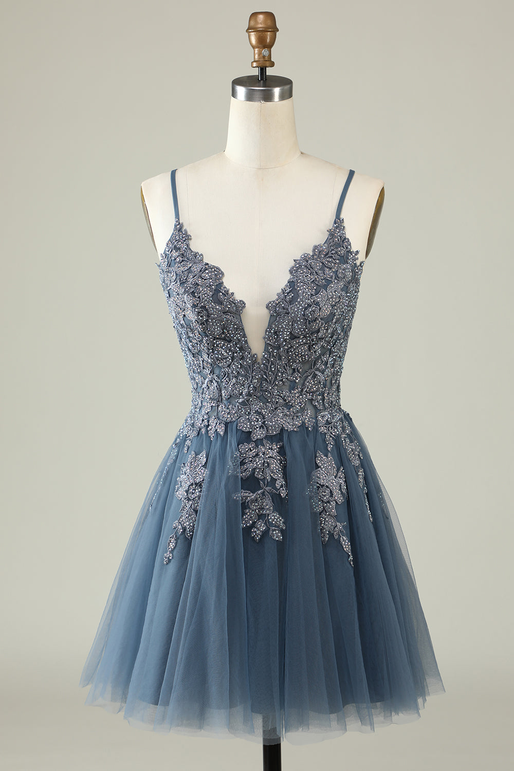 Dark Green A Line Spaghetti Straps Short Homecoming Dress with Appliques