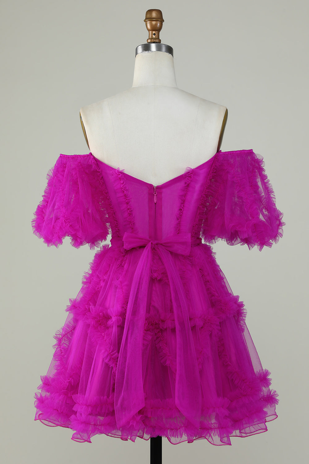 Purple Stylish A Line Off the Shoulder Tulle Corset Homecoming Dress