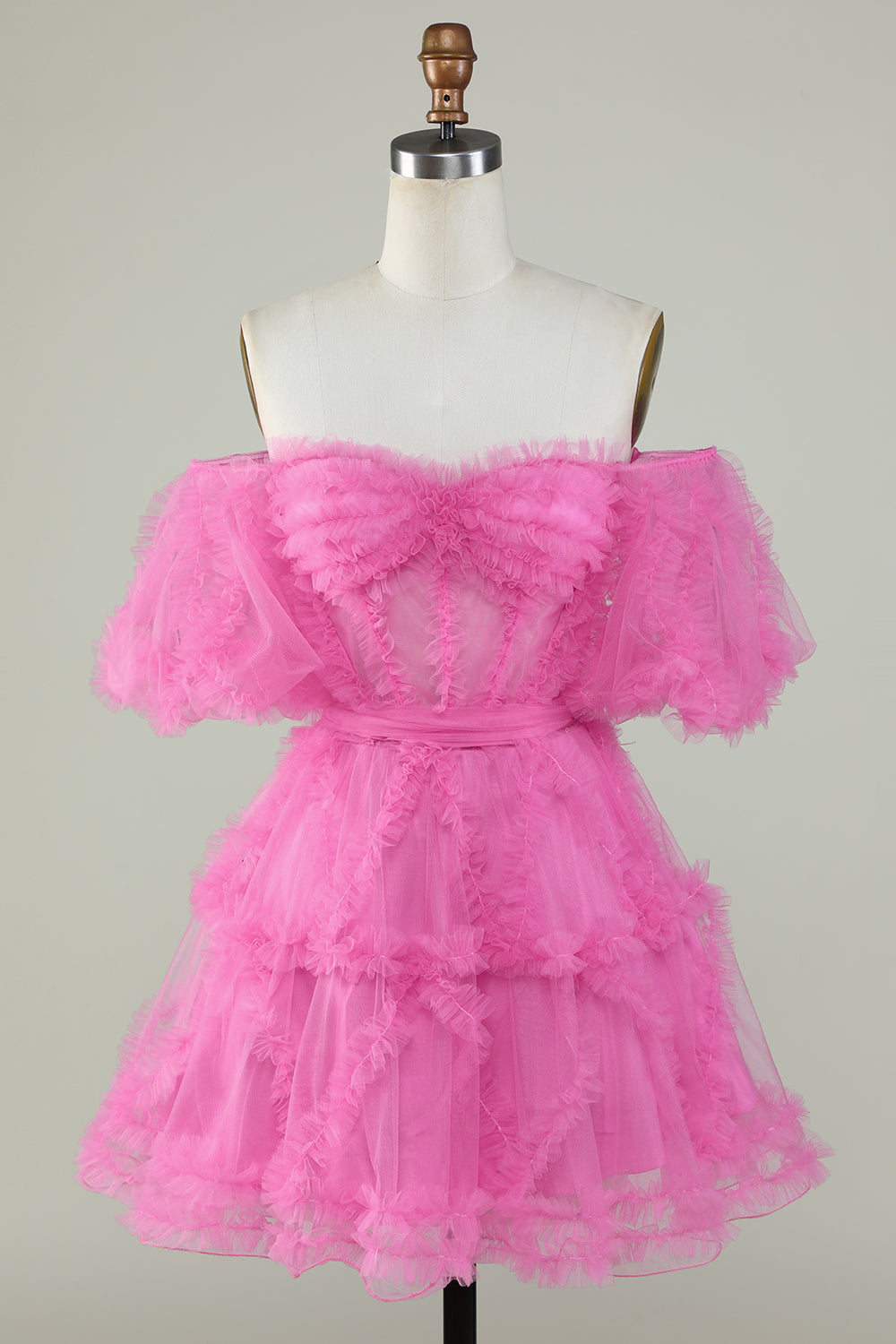 Purple Stylish A Line Off the Shoulder Tulle Corset Homecoming Dress