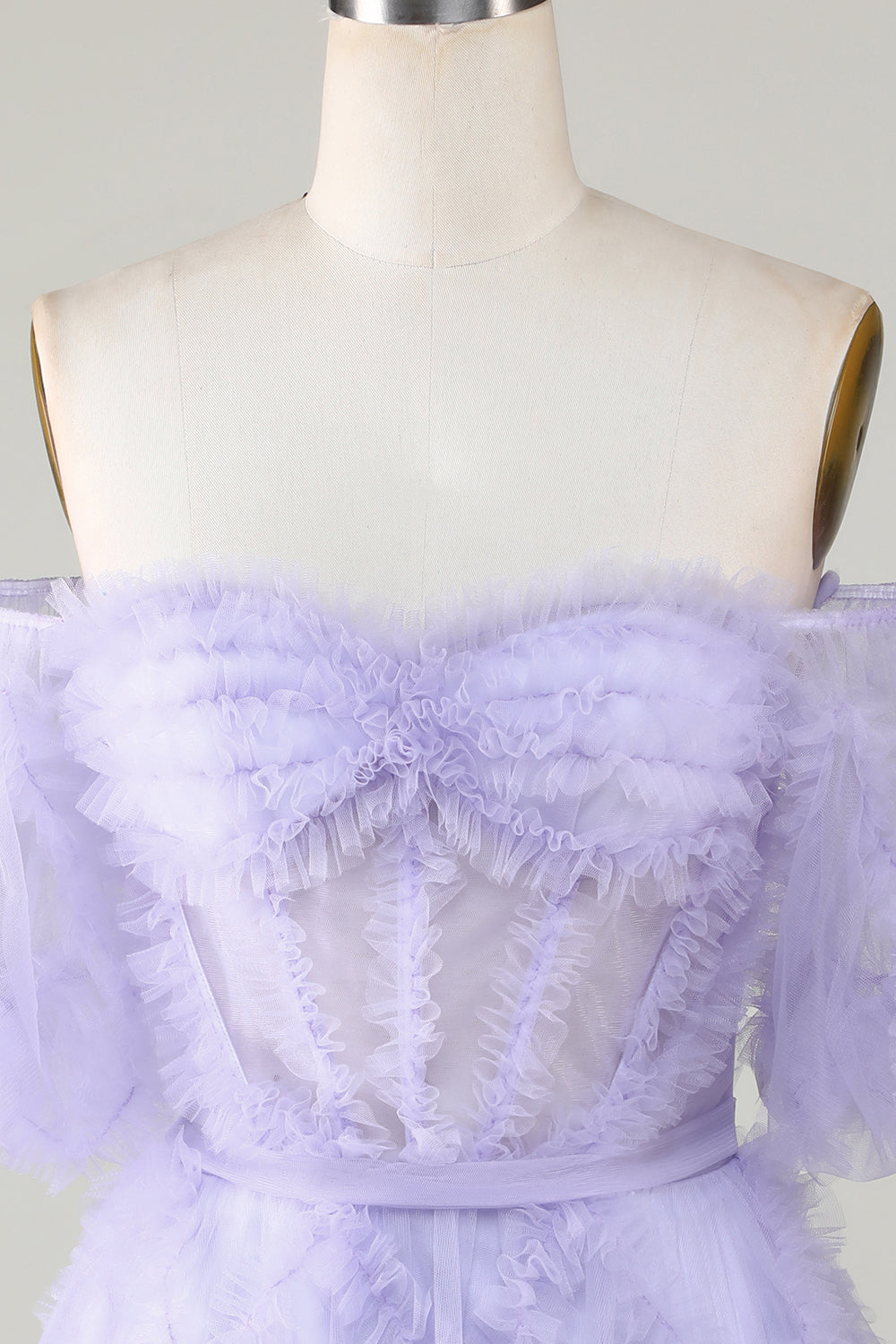 Purple Stylish A Line Off the Shoulder Tulle Corset Homecoming Dress