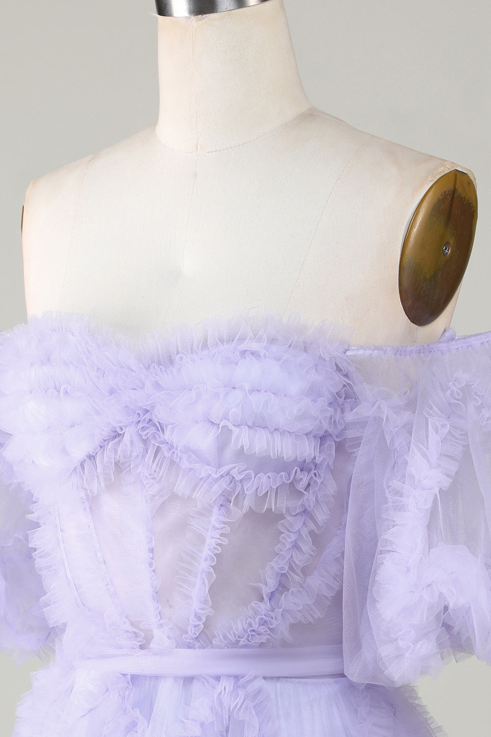 Purple Stylish A Line Off the Shoulder Tulle Corset Homecoming Dress