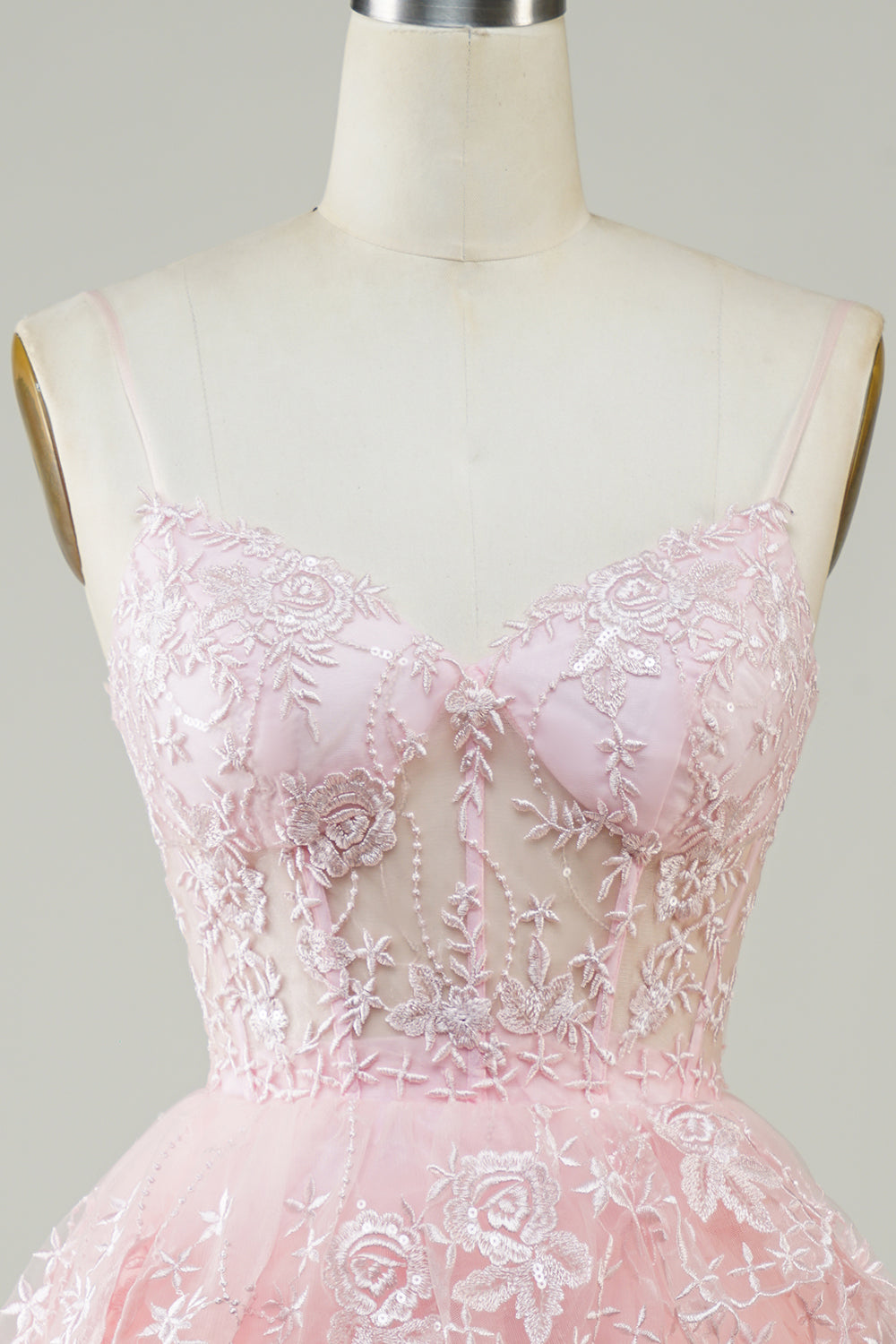 Cute Pink A Line Spaghetti Straps Sparkly Sequin Tiered Corset Short Homecoming Dress