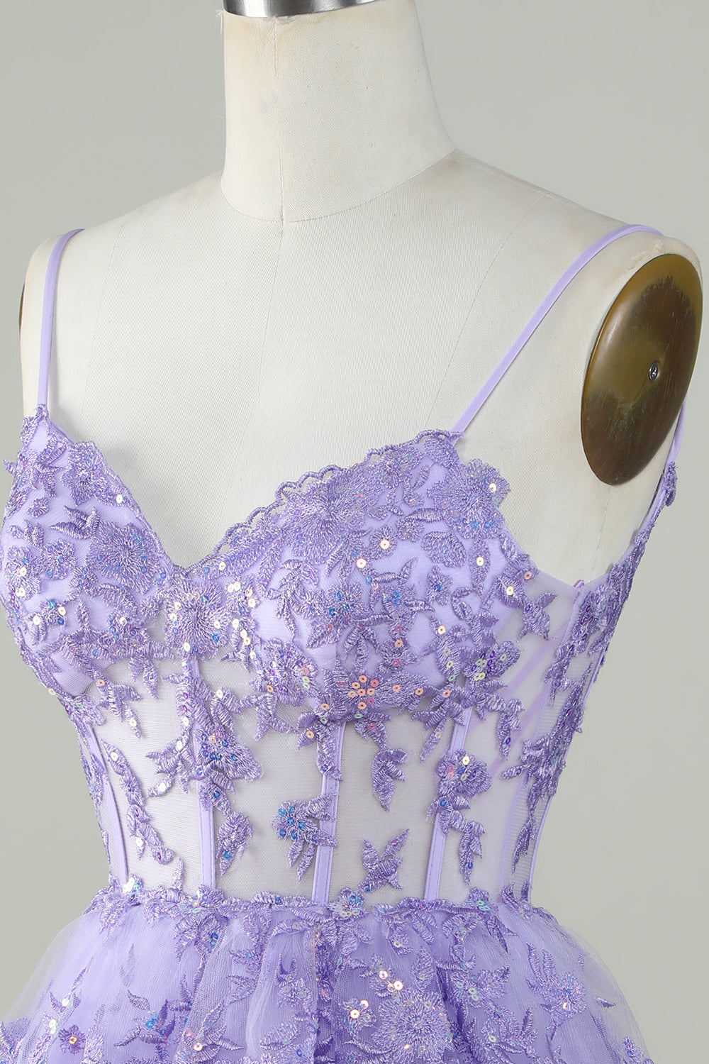 Cute Pink A Line Spaghetti Straps Sparkly Sequin Tiered Corset Short Homecoming Dress