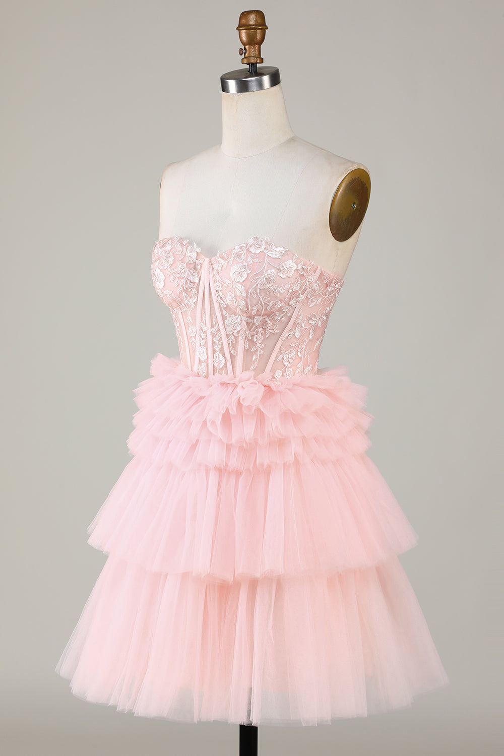 Trendy A Line Sweetheart Tiered Pink Short Homecoming Dress with Ruffles