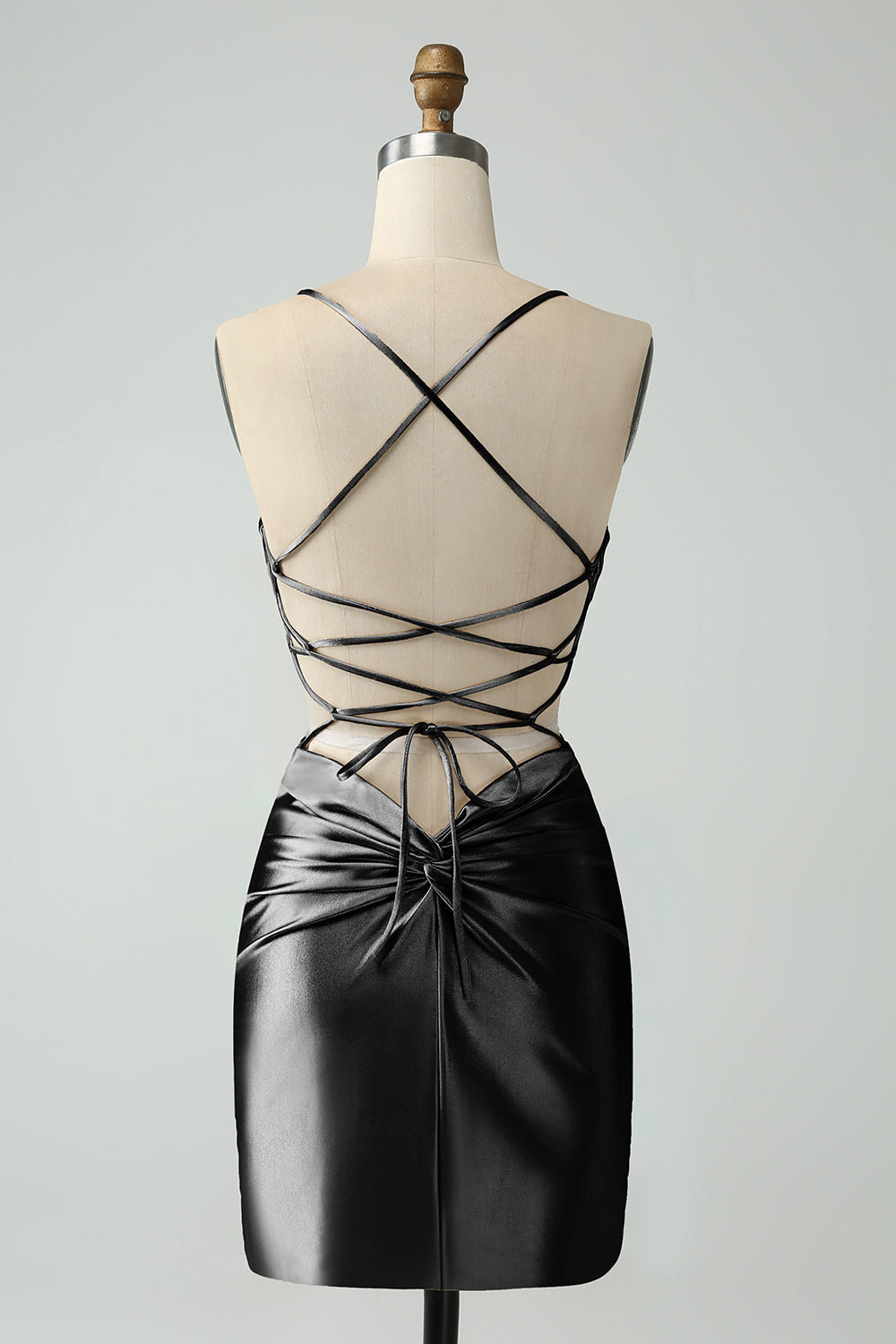 Golden Bodycon Spaghetti Straps Lace-up Back Short Homecoming Dress
