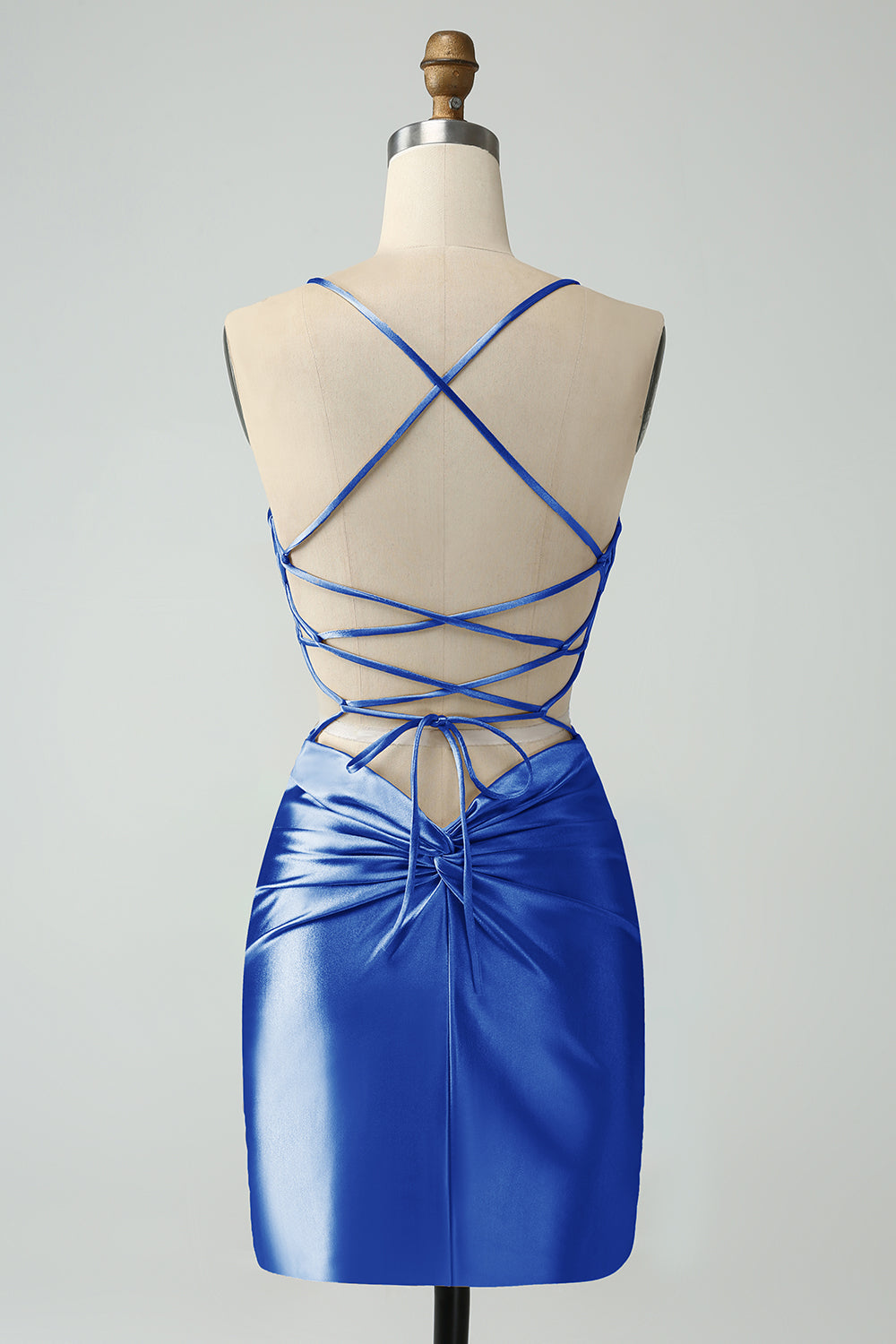Golden Bodycon Spaghetti Straps Lace-up Back Short Homecoming Dress