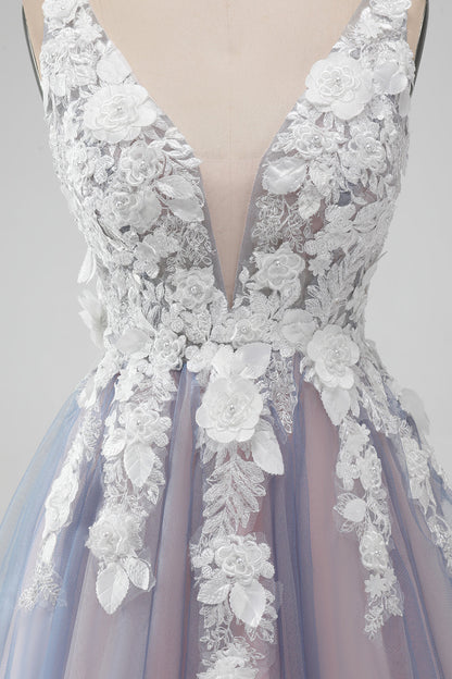Grey Pink A Line Spaghetti Straps Flowers Short Homecoming Dress with Pearl