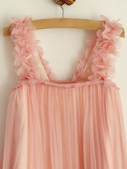 A-line Princess Straps Ruffles Sleeveless Chiffon Short flower girl dresses-showprettydress