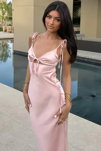 Pink Sheath Spaghetti Straps With Keyhole Satin Long Mermaid Prom Dress