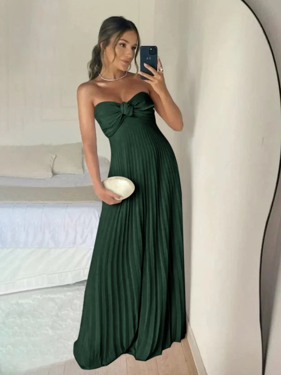 Light Pink Strapless Chiffon A Line Long Prom Dress